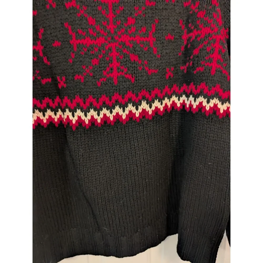 J.Crew Handknit Fair Isle Snowflake Sweater Men's L Black Red Lambswool